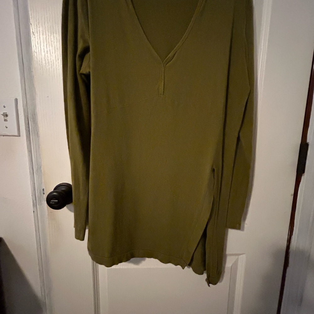 Olive Green V-Neck Women's Sweater